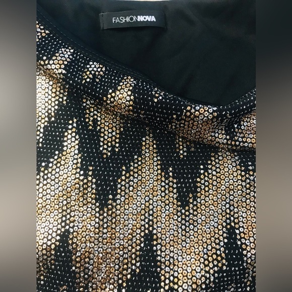 Fashion Nova Black Gold Metallic Plus Size Evening Party Midi Dress Sz XXXL - Picture 5 of 6